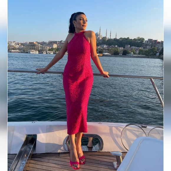 Zara * Fuchsia Pink Lace Halter Midi Dress Size S and L - Picture 11 of 16